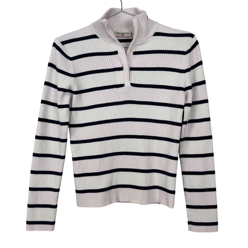 Polo Jeans Co Ralph Lauren Striped Sweater White‎ Navy Pink Large Vintage Y2K